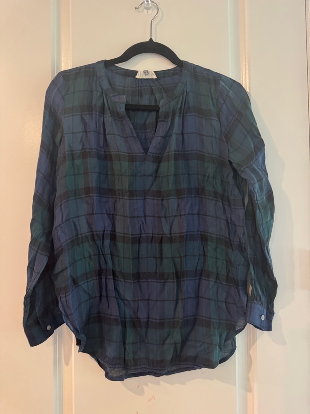 LOFT Blue Green Plaid Tunic Top